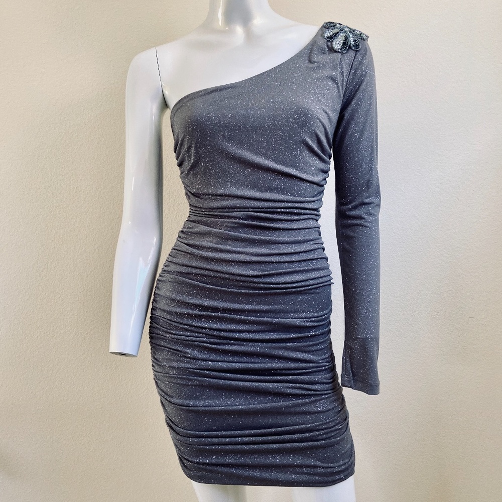 CITY TRIANGLES gray ruched one shoulder dress NWT
